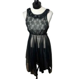 American Vintage Sheer Black Sleeveless Lace‎ Bodice Goth Nightgown Size Small